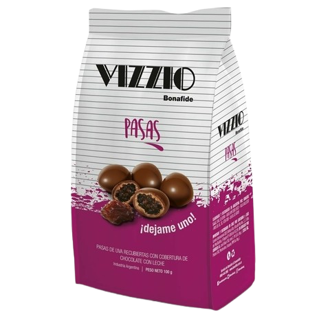 VIZZIO Pasas de uva con chocolate x 80g.